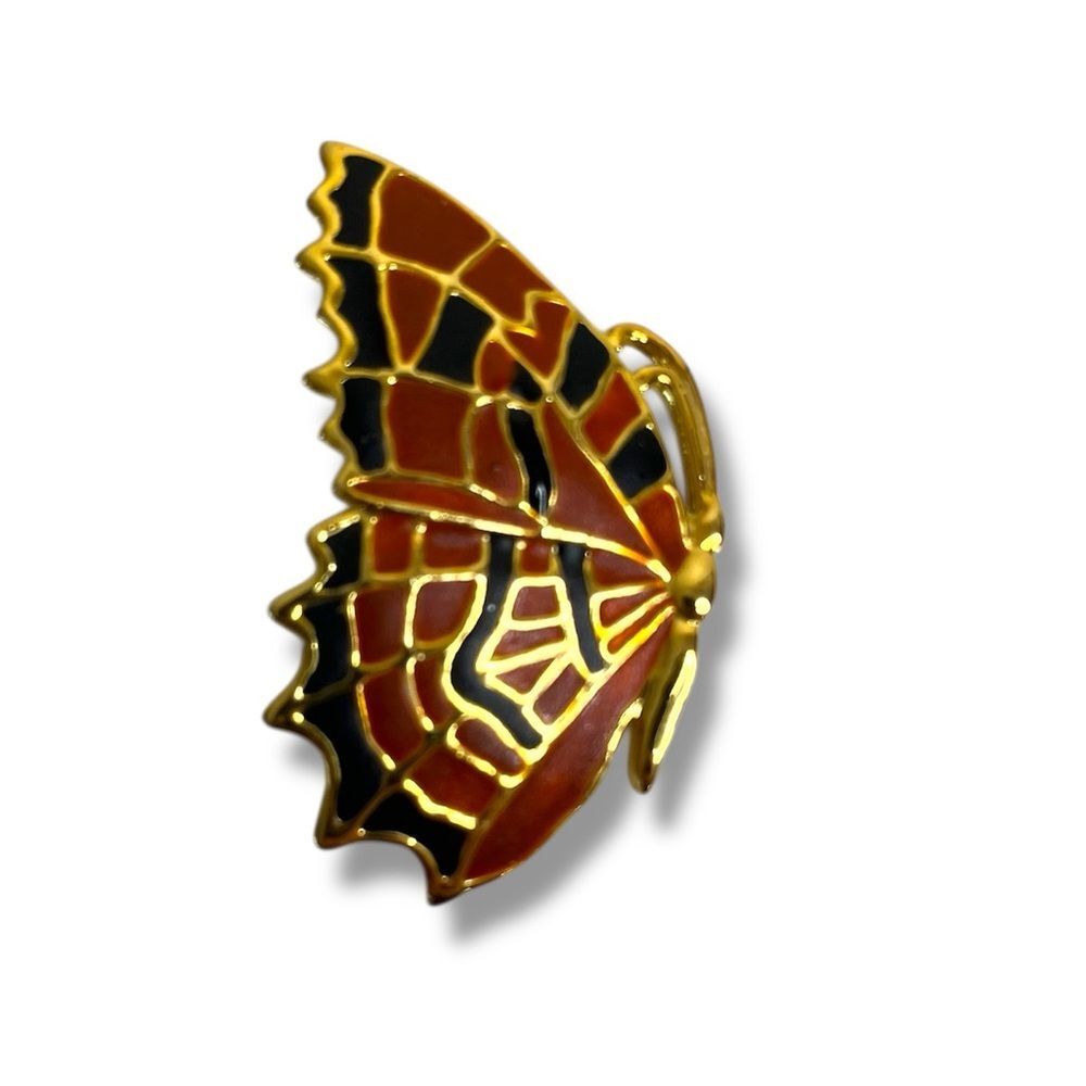 Vintage Orange Black Goldtone Butterfly Brooch Pin Costume Jewelry 1.25" X 2"